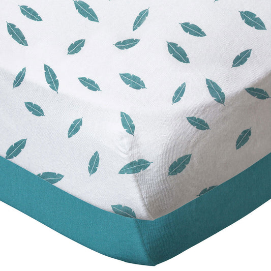 Lot de 2 draps housse 70x140x17 cm - Plumes bleues - BB Malin