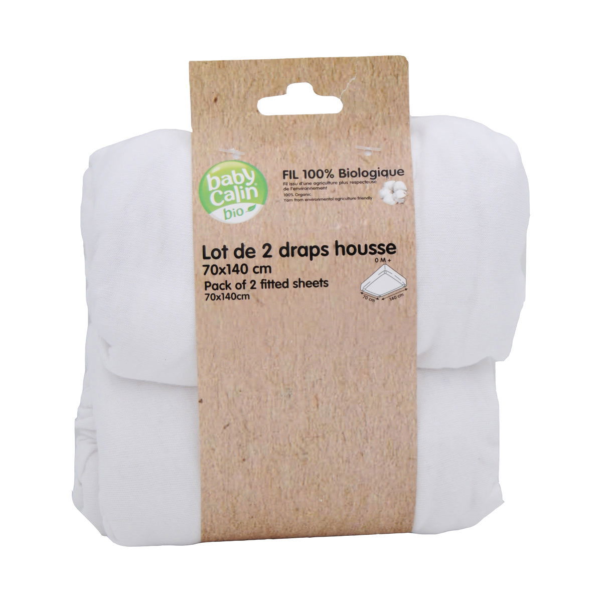 Lot de 2 draps housse 70x140x17 cm bio - Blanc x2 - BB Malin
