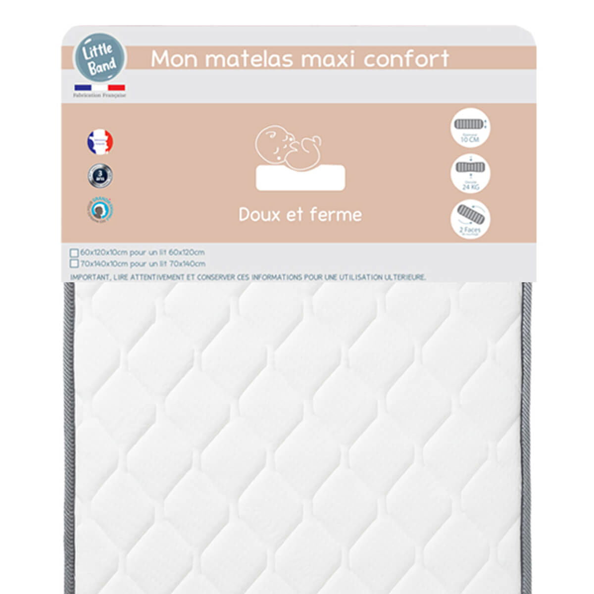 Matelas lit Maxi Confort 24kg/m3 - 60 x120 cm - BB Malin