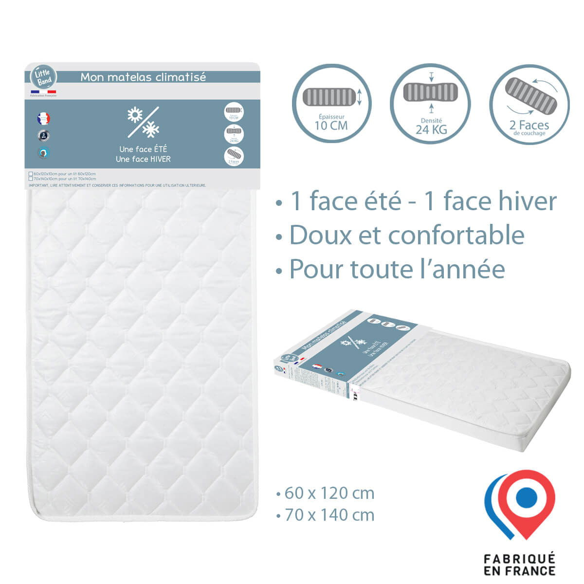 Matelas lit Climatisé 24kg/m3 - 70x140 cm - 